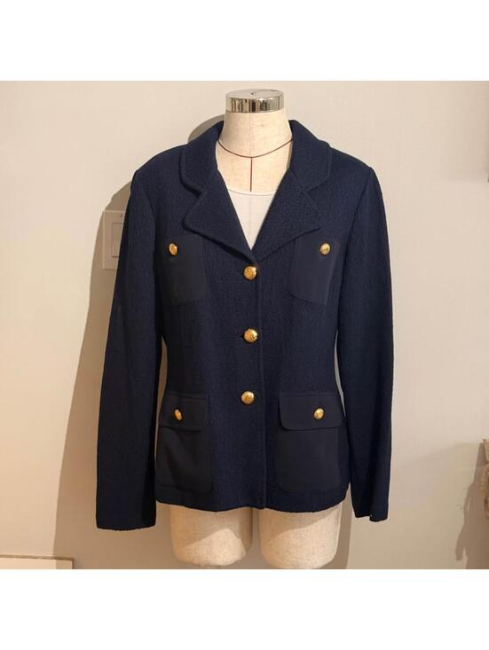 St. John Jackets & Blazers - St. John Vintage Navy Single Breasted Blazer Gold Buttons Women's 14 Wool